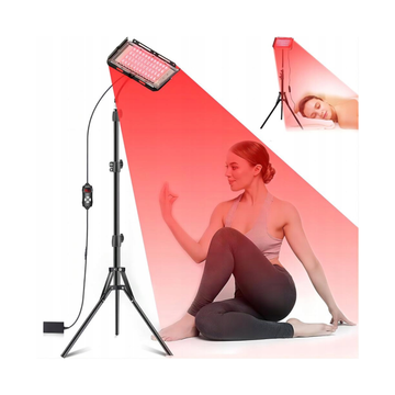 Infraraudonųjų spindulių terapinė lempa – 96 LED šviesos diodai, reguliuojamas stovas, laikmatis, pulsuojantis režimas